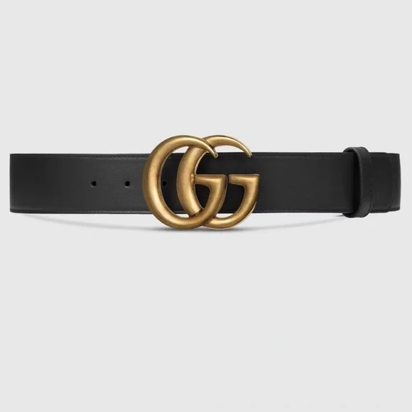 Gucci Black Belt with Gold GG Emblem - Picture 1 of 10